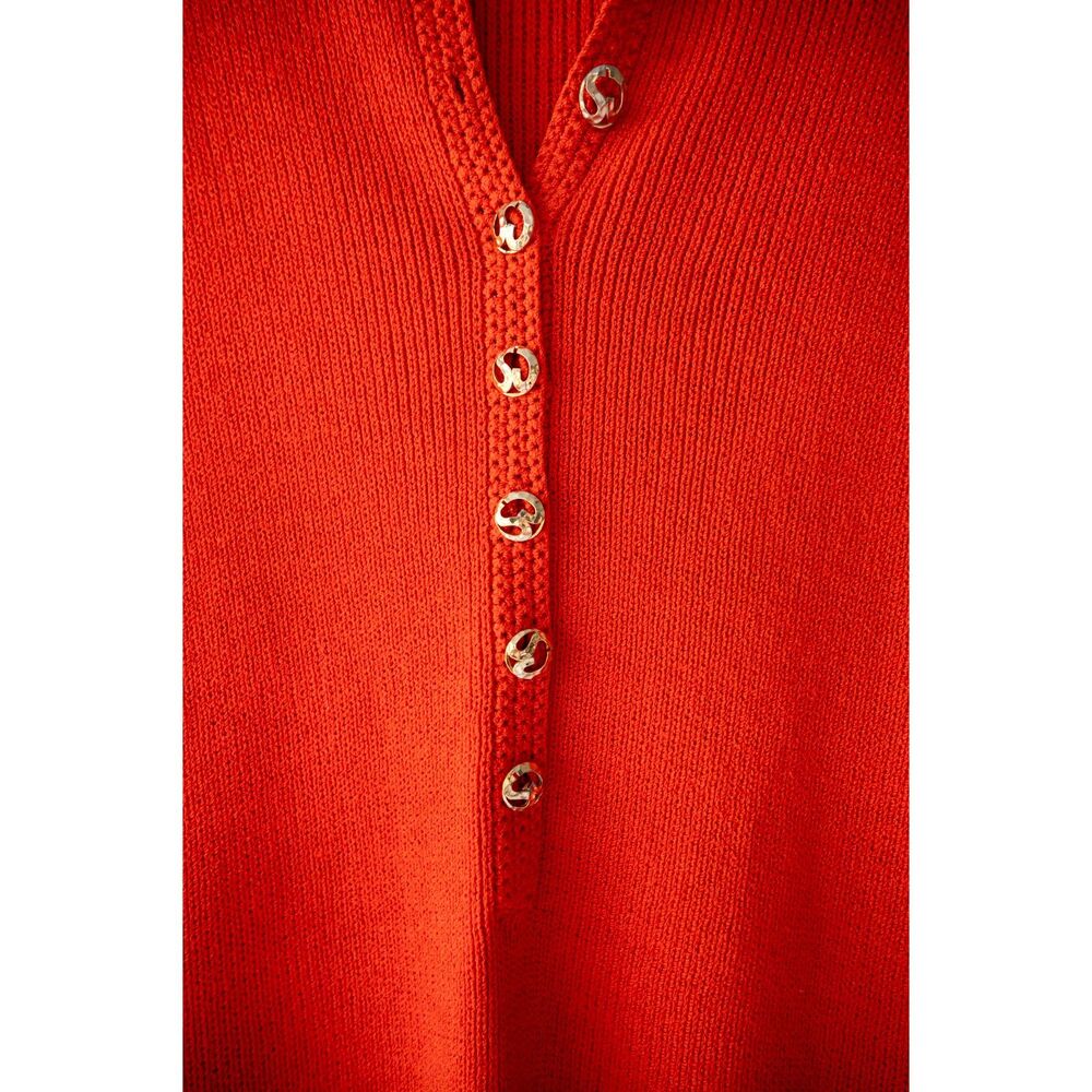 Vintage 1970's St John Knit Red Orange Gold Button Heavy Sweater Top S - Picture 8 of 10